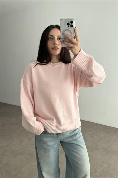 Mssmo Yuvarlak Yaka Triko Kazak Pembe