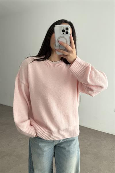 Mssmo Yuvarlak Yaka Triko Kazak Pembe