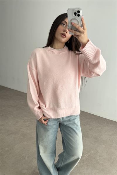 Mssmo Yuvarlak Yaka Triko Kazak Pembe