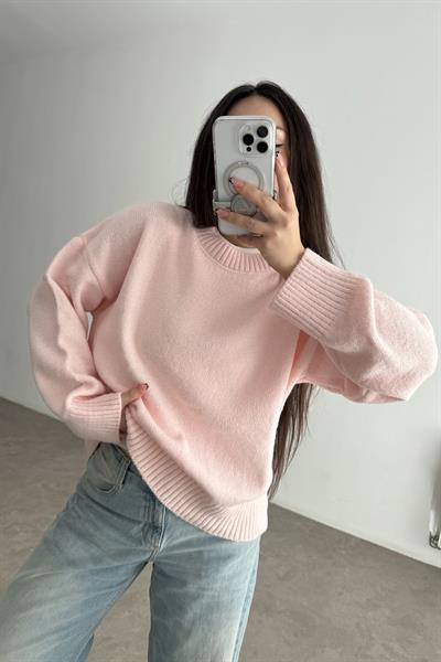 Mssmo Yuvarlak Yaka Triko Kazak Pembe