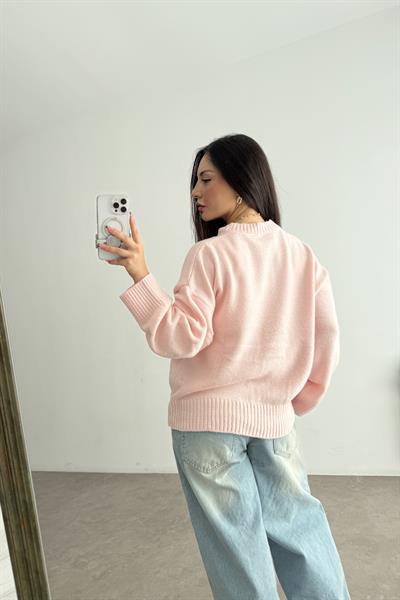 Mssmo Yuvarlak Yaka Triko Kazak Pembe