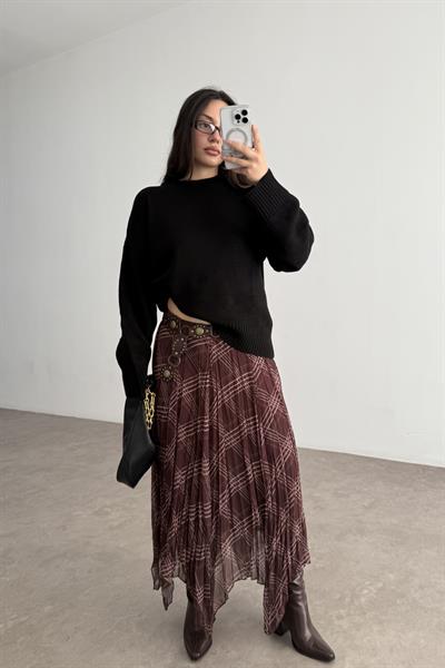 Mssmo Yuvarlak Yaka Triko Kazak Siyah