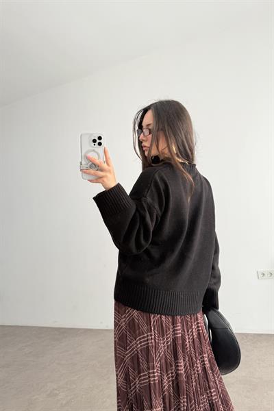 Mssmo Yuvarlak Yaka Triko Kazak Siyah