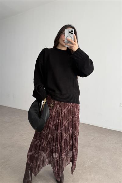 Mssmo Yuvarlak Yaka Triko Kazak Siyah