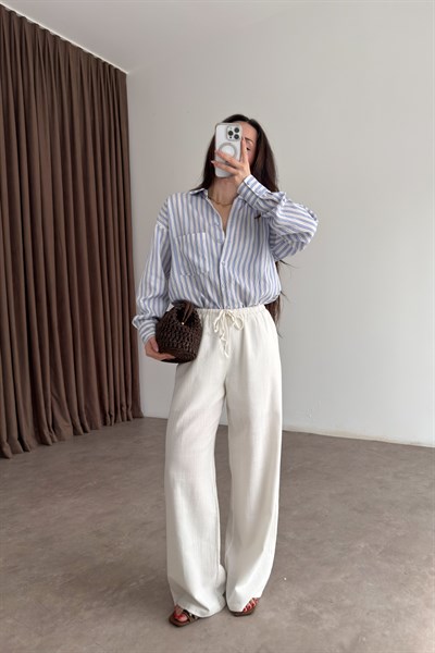 Multi Çizgili Cepli Mavi Gömlek