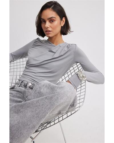 Na-Kd Orijinal Asimetrik Drapeli Gri Bluz