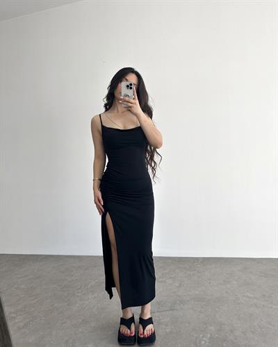 Orijinal Basic Nkd Drapeli Siyah Elbise