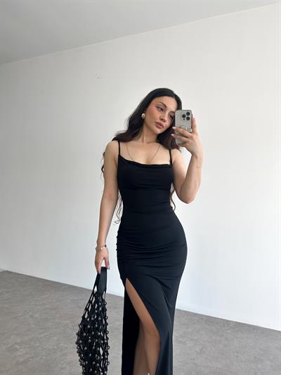 Orijinal Basic Nkd Drapeli Siyah Elbise