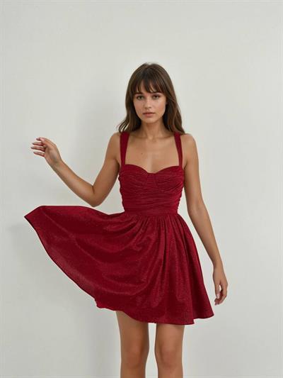 Naida Kurdele Detaylı Bordo Elbise