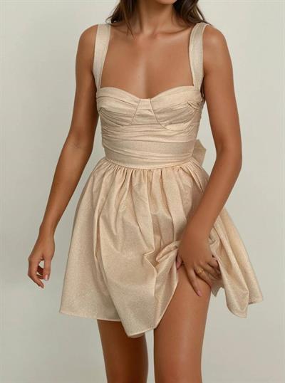 Naida Kurdele Detaylı Ekru Elbise