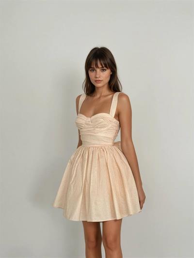 Naida Kurdele Detaylı Ekru Elbise