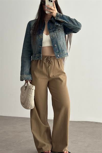 Natural Pamuk Dokuma Pantolon Vizon 