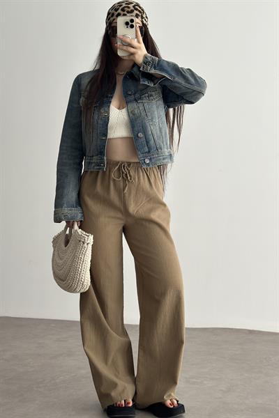 Natural Pamuk Dokuma Pantolon Vizon 