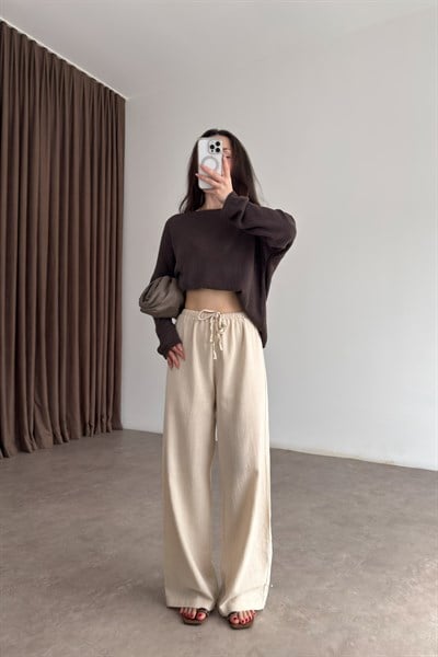 Natural Pamuk Dokuma Bej Pantolon 