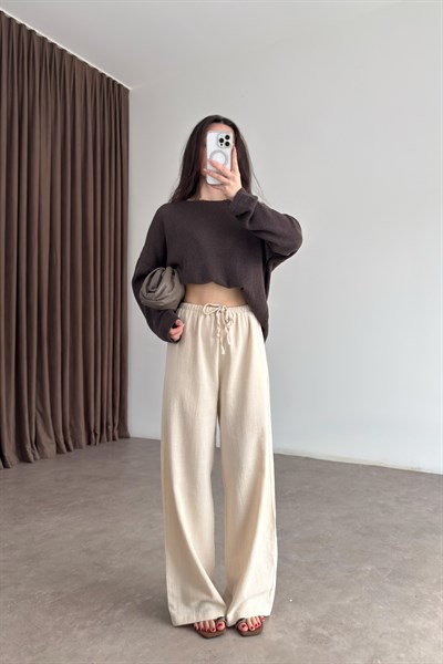 Natural Pamuk Dokuma Bej Pantolon 