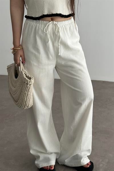 Natural Pamuk Dokuma Pantolon Beyaz 