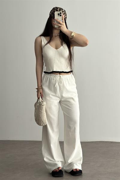 Natural Pamuk Dokuma Pantolon Beyaz 