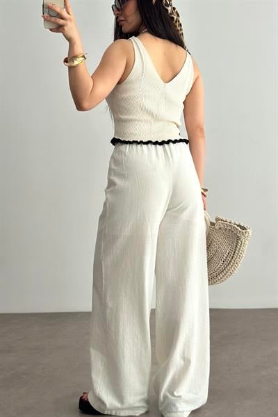 Natural Pamuk Dokuma Pantolon Beyaz 