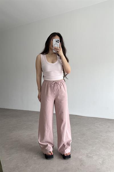 Natural Pamuk Dokuma Pantolon Gül Kurusu 