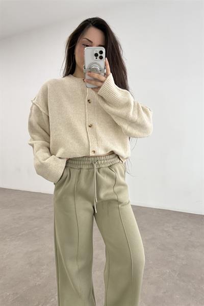 Nervür Detaylı Çağla Şardonlu Eşofman Altı