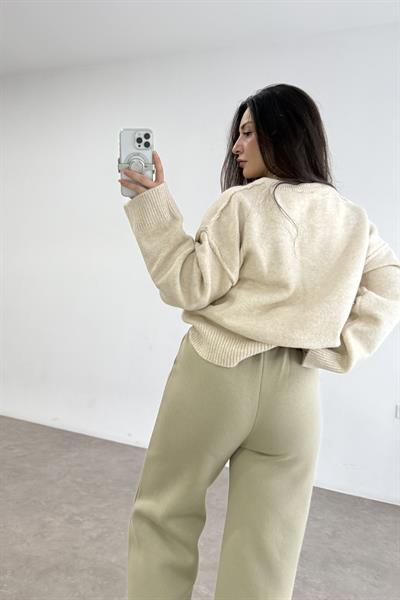 Nervür Detaylı Çağla Şardonlu Eşofman Altı