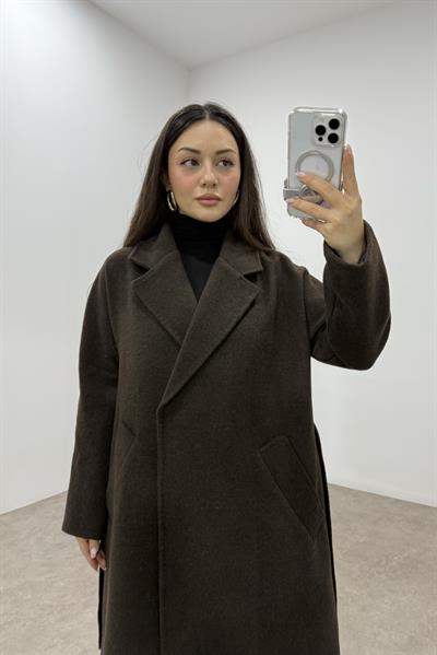 NtWork Orijinal Yün Kaşe Kahve Kaban