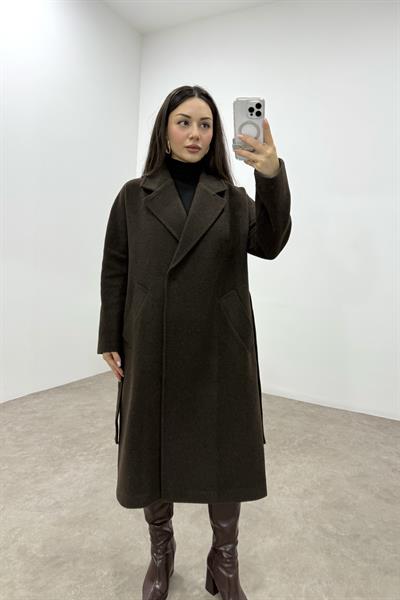 NtWork Orijinal Yün Kaşe Kahve Kaban