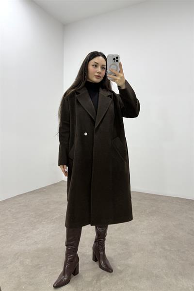 NtWork Orijinal Yün Kaşe Kahve Kaban