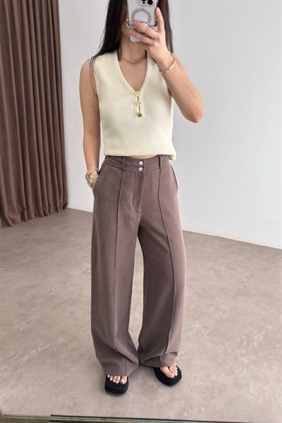 Ntwrk Orijinal Modal Tensel Kahverengi Pantolon Takım