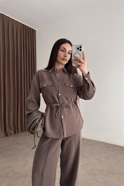 Ntwrk Orijinal Modal Tensel Kahverengi Pantolon Takım