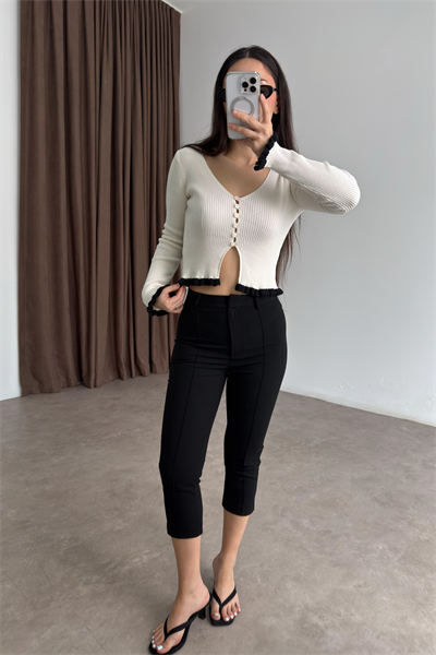 Önü Çizgili Kapri Pantolon