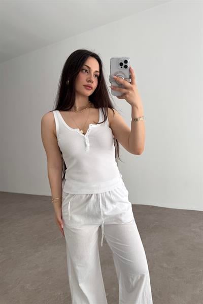 Önü Düğmeli Atlet Beyaz