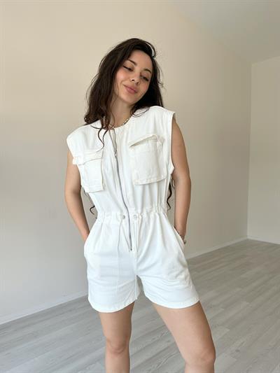 Orijinal Marka Denim Tulum Beyaz