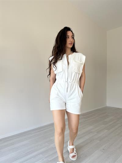 Orijinal Marka Denim Tulum Beyaz