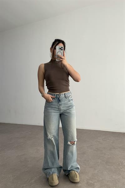 Orijinal Marka Eskitme Detaylı Vintage  Mavi Jean