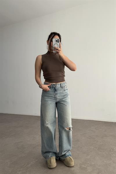 Orijinal Marka Eskitme Detaylı Vintage  Mavi Jean
