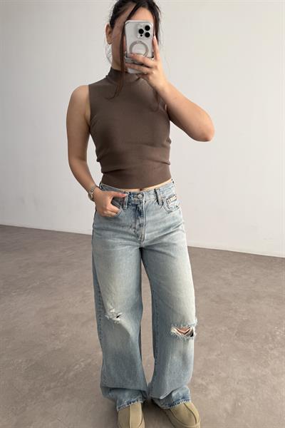 Orijinal Marka Eskitme Detaylı Vintage  Mavi Jean