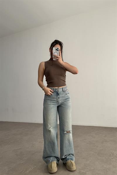 Orijinal Marka Eskitme Detaylı Vintage  Mavi Jean