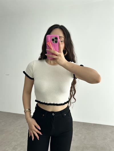 Orijinal Marka Fırfırlı Ekru Triko