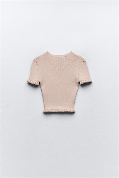 Orijinal Marka Fırfırlı Pudra Pembe Triko