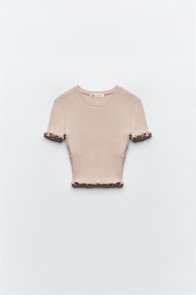 Orijinal Marka Fırfırlı Pudra Pembe Triko