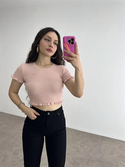 Orijinal Marka Fırfırlı Pudra Pembe Triko