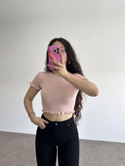 Orijinal Marka Fırfırlı Pudra Pembe Triko