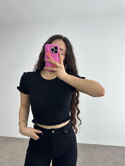 Orijinal Marka Fırfırlı Siyah Triko