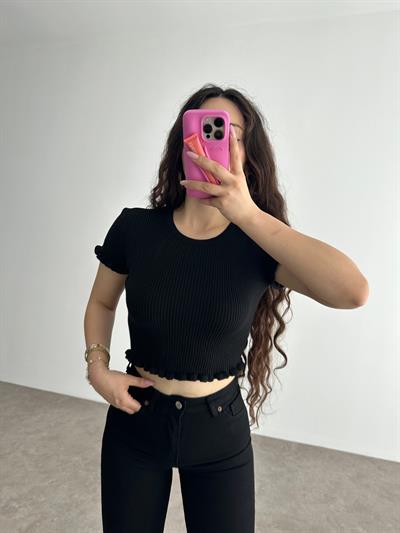 Orijinal Marka Fırfırlı Siyah Triko