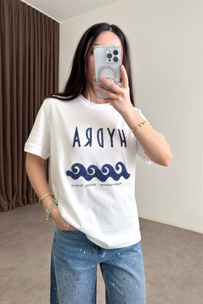 Orijinal Marka Hydra Baskılı Beyaz Tişört