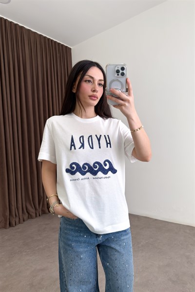 Orijinal Marka Hydra Baskılı Beyaz Tişört