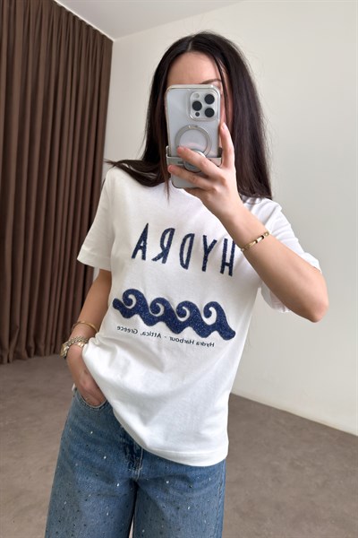 Orijinal Marka Hydra Baskılı Beyaz Tişört