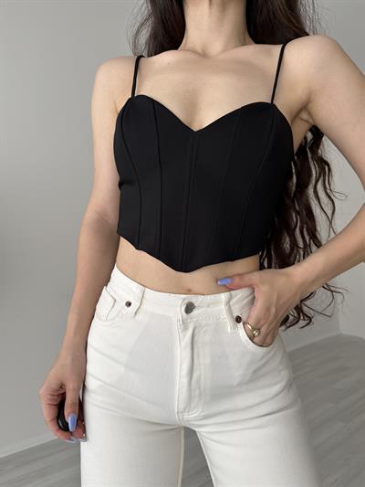 Orijinal Kalp Yaka Siyah Korse Top