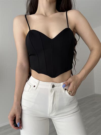Orijinal Kalp Yaka Siyah Korse Top